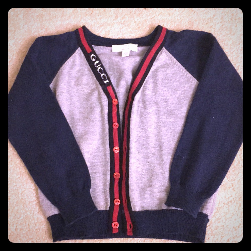 Gucci Baby Navy Blue/Grey Web Cardigan-9/12 months